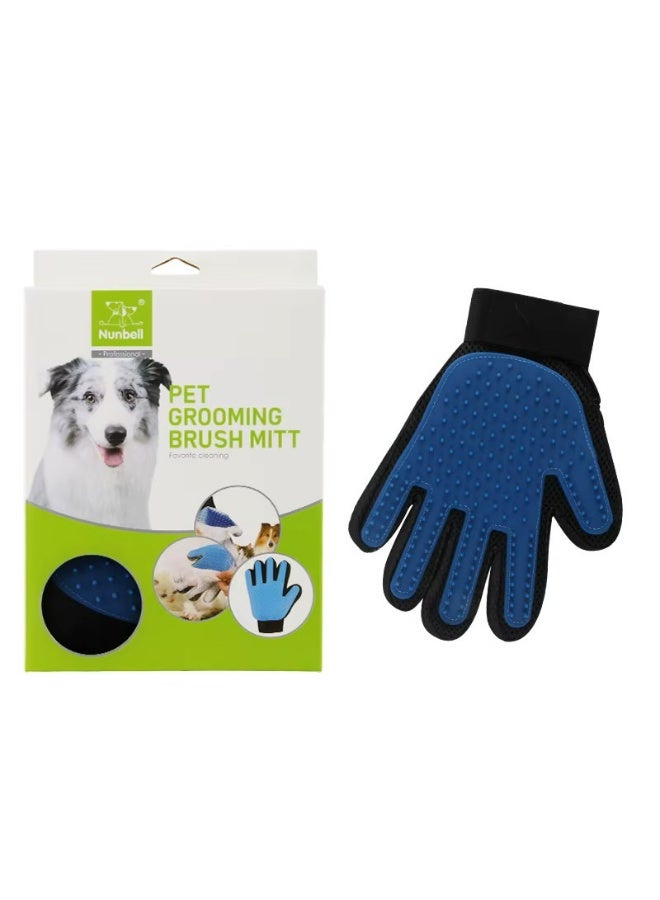 قفاز فرشاة تنظيف الحيوانات الأليفة من نونبيل، أزرق وأسود، قفاز احترافي لإزالة الشعر الزائد للكلاب والقطط